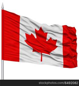 Canada Flag on Flagpole , Flying in the Wind, Isolated on White Background