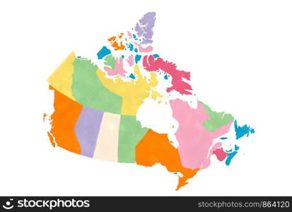 Canada map in watercolors over white background