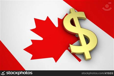 Canada's economy concept with canadian flag and money dollar currency golden symbol.