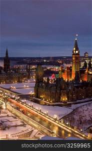 Canadian cities, Canada&acute;s Parliament Buildings at Christmas.