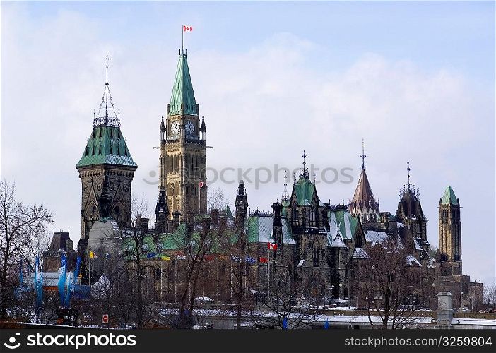 Canadian cities, winter view of Government Parliament Buildings, Ottawa Canada.