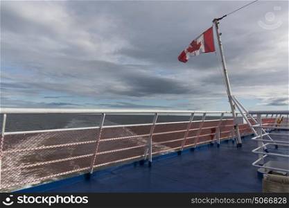 Canadian flag on MV Fundy Rose, Bay of Fundy, Saint John, New Brunswick, Canada