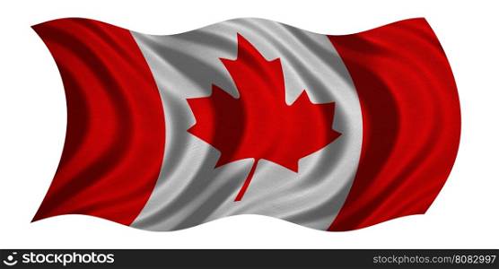 Canadian national official flag. Patriotic symbol, banner, element, background. Correct colors. Flag of Canada with real detailed fabric texture wavy isolated on white, 3D illustration