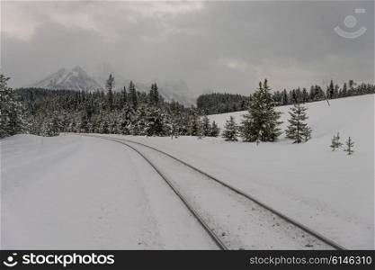 Canadian Pacific railroad tracks, Banff National Park, Alberta, Canada