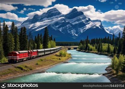 Canadian Pacific Railroad Train, Canada. Generative AI