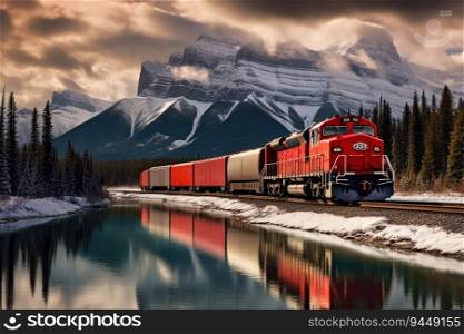 Canadian Pacific Railroad Train, Canada. Generative AI