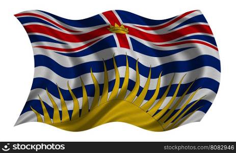Canadian provincial BC patriotic element and official symbol. Canada banner and background. Flag of the Canadian province of British Columbia wavy isolated on white, fabric texture, 3D illustration
