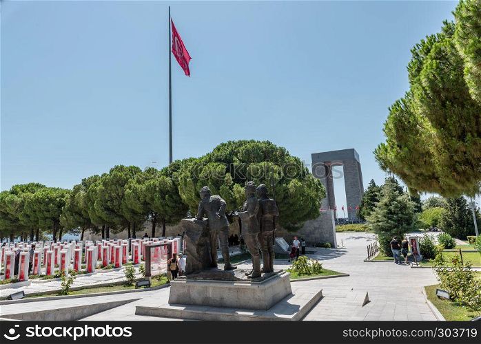 Canakkale Martyrs' Memorial area is a war memorial commemorating the service of about Turkish soldiers who participated at the Battle of Gallipoli.TURKEY, Canakkale,18 August 2017. Canakkale Martyrs' Memorial area is a war memorial commemorating the service of about Turkish soldiers who participated at the Battle of Gallipoli.TURKEY, Canakkale,18 August 2017