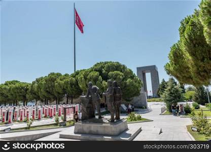 Canakkale Martyrs' Memorial area is a war memorial commemorating the service of about Turkish soldiers who participated at the Battle of Gallipoli.TURKEY, Canakkale,18 August 2017. Canakkale Martyrs' Memorial area is a war memorial commemorating the service of about Turkish soldiers who participated at the Battle of Gallipoli.TURKEY, Canakkale,18 August 2017