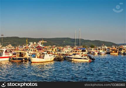 Canakkale, Turkey ? 07.23.2019. Boats in the harbor of Canakkale, Turkey, on a sunny summer morning. Boats in the harbor of Canakkale, Turkey