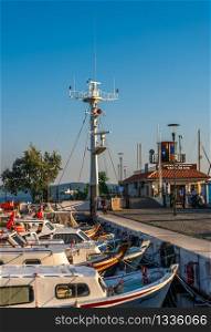 Canakkale, Turkey ? 07.23.2019. Boats in the harbor of Canakkale, Turkey, on a sunny summer morning. Boats in the harbor of Canakkale, Turkey
