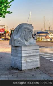 Canakkale, Turkey ? 07.23.2019. Sculpture of Troy on the embankment of the Canakkale city, on a sunny summer morning. Troia sculpture in Canakkale, Turkey