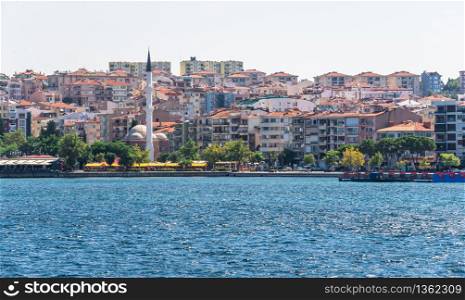 Canakkale, Turkey - 07.24.2019. Embankment of the Canakkale city in Turkey on a sunny summer morning.. Embankment of the Canakkale in Turkey