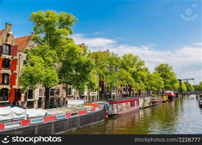 Canal and bridge in Amsterdam in a summer day, Netherlands 