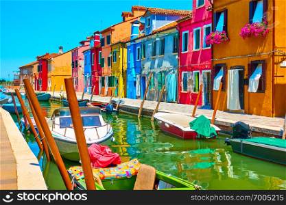 Canal and colorful houses in Burano, Venice, Italy