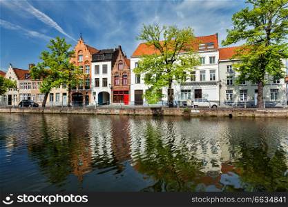 Canal and medieval houses. Bruges (Brugge), Belgium. Bruges Brugge, Belgium