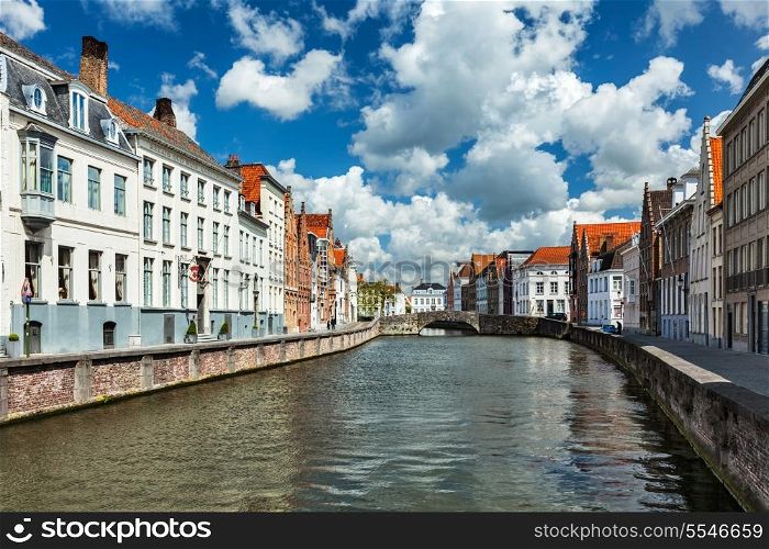 Canal and old houses in Bruges (Brugge), Belgium