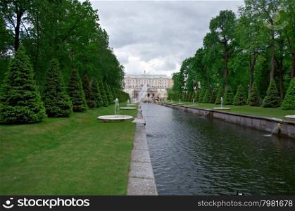 Canal in Peterhof Palace. Saint-Petersburg, Russia- JUNE 3, 2015