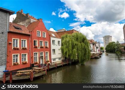 Canal in the old town in Gent in a beautiful summer day, Belgium