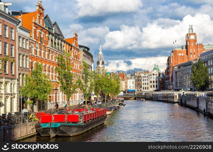 Canals of Amsterdam, Netherlands in a summer day