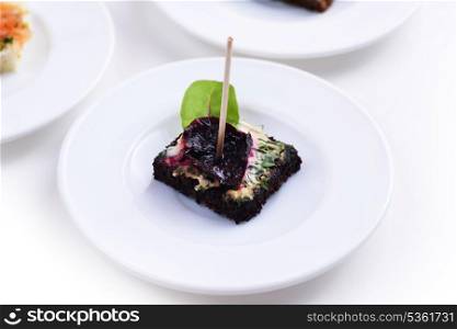 Canapes with marinated beetroot and cream cheese