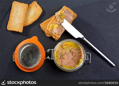 Canard Foie gras Pate made of the liver of a duck or goose with toasted bread slices