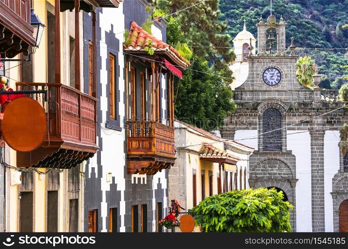 Canary isands travel and landmarks. Teror - most beautiful traditional town of Grand Canary (Gran Canaria). . Typical colonial town of Grand Canary island