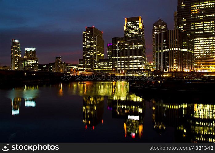 Canary Wharf at night, London, England