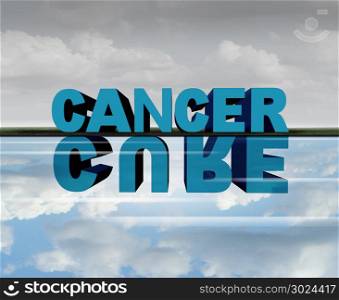 Cancer cure medical treatment success concept as text with a reflection representing medicine research success.