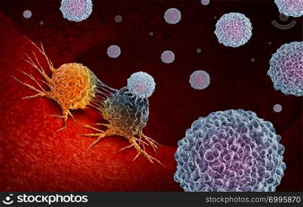 Cancer Immunotherapy as a human immune system therapy concept as a biomedical or biomedicine oncology treatment using the natural T cell fighting properties of the body as a 3D render.