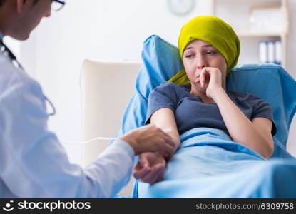 Cancer patient visiting doctor for medical consultation in clini. Cancer patient visiting doctor for medical consultation in clinic