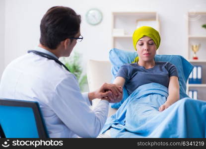 Cancer patient visiting doctor for medical consultation in clini. Cancer patient visiting doctor for medical consultation in clinic