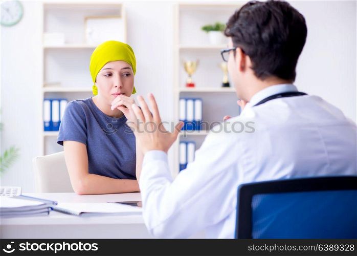 Cancer patient visiting doctor for medical consultation in clini. Cancer patient visiting doctor for medical consultation in clinic