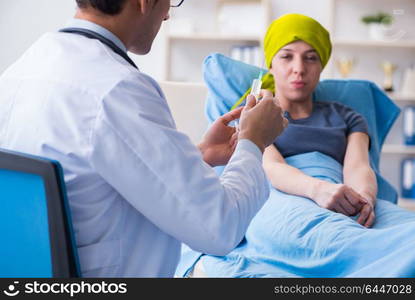 Cancer patient visiting doctor for medical consultation in clini. Cancer patient visiting doctor for medical consultation in clinic