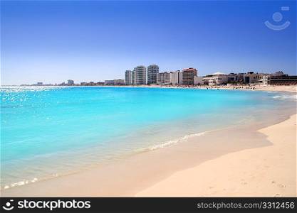 Cancun beach view from turquoise Caribbean water vacation destination