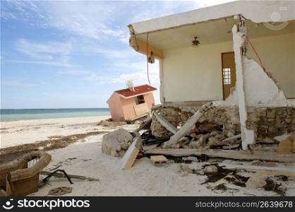 Cancun Caribbean houses after hurricane storm crash disaster