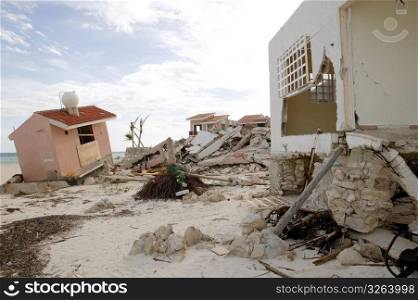 Cancun Caribbean houses after hurricane storm crash disaster