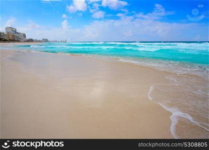 Cancun caribbean white sand beach in Mayan Riviera of Mexico