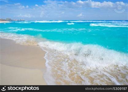 Cancun caribbean white sand beach in Mayan Riviera of Mexico