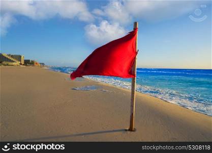 Cancun Delfines Beach red flag in Mexico Hotel Zone