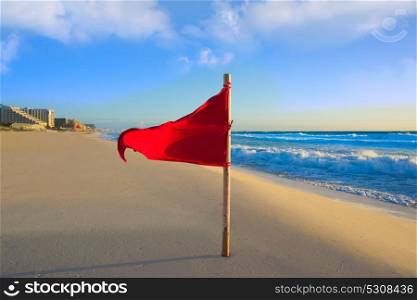 Cancun Delfines Beach red flag in Mexico Hotel Zone