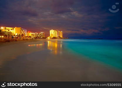 Cancun Forum beach sunset in Mexico at Hotel zone hotelera Playa Gaviota Azul