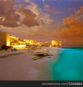 Cancun Forum beach sunset in Mexico at Hotel zone hotelera Playa Gaviota Azul