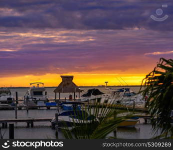 Cancun Mexico lagoon sunset marina at Hotel zone at Nichupte