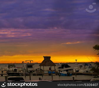 Cancun Mexico lagoon sunset marina at Hotel zone at Nichupte