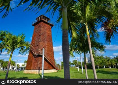Cancun old airport control tower in wood at Mexico