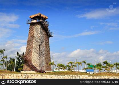 Cancun old airport control tower old wooden as a landmark monument