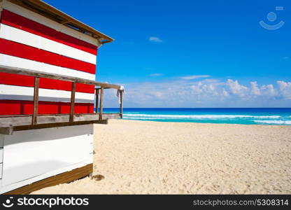 Cancun Playa Delfines beach baywatch tower in Riviera Maya of Mexico