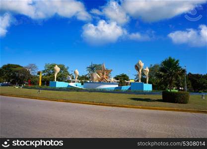 Cancun Plaza Ceviche square with fountain in Mexico
