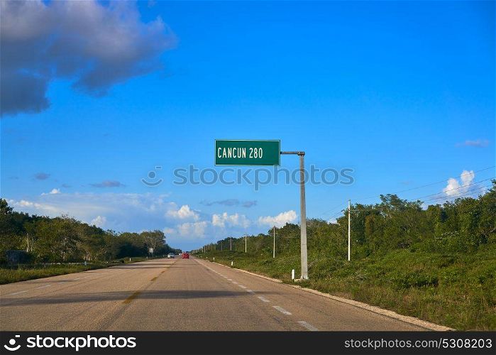 Cancun road sign in Riviera Maya of Mexico